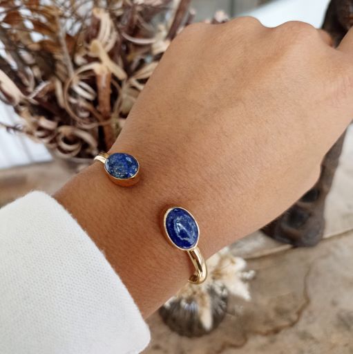 Bracelet Demi jonc plaqué or 3 microns et lapiz lazuli