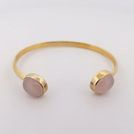 Bracelet Demi jonc plaqué or 3 microns et calcédoine rose