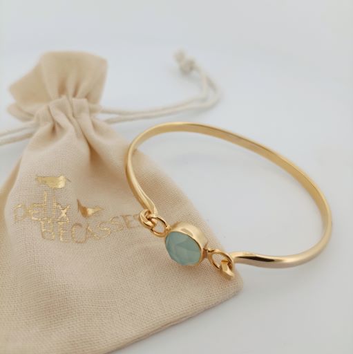 Bracelet plaqué or 3 microns pierre calcédoine bleu