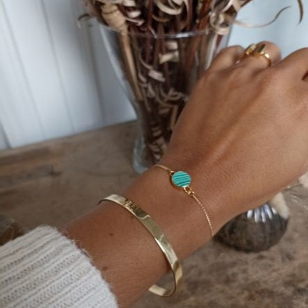 Bracelet plaqué or 3 microns pierre malachite reconstitué