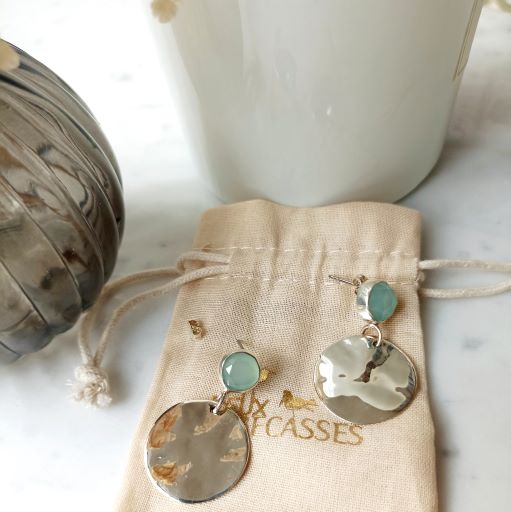 Boucles d'oreilles argent 925 et calcédoine bleue