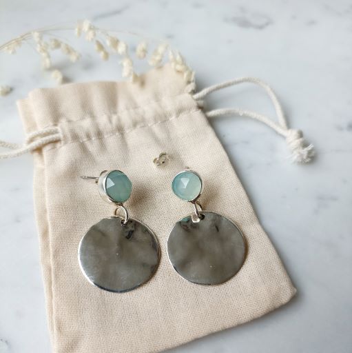 Boucles d'oreilles argent 925 et calcédoine bleue