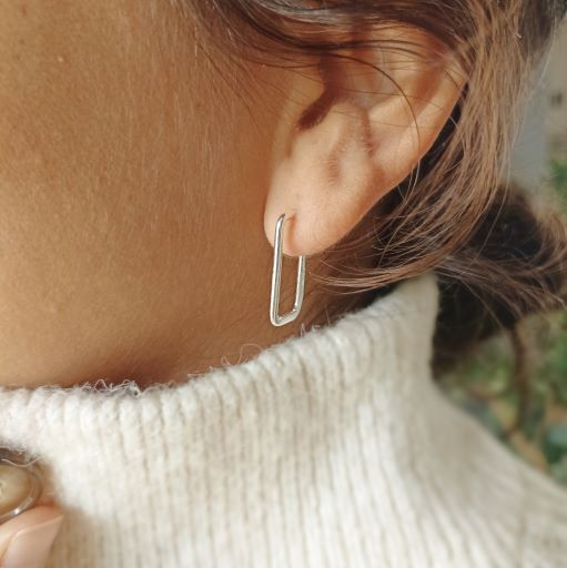 Boucles d'oreilles argent 925 créoles rectangles