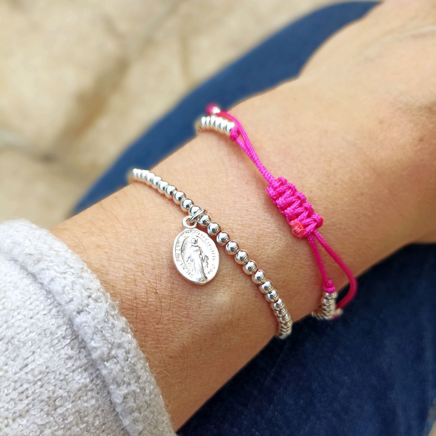 Bracelet argent 925 perle et médaille miraculeuse