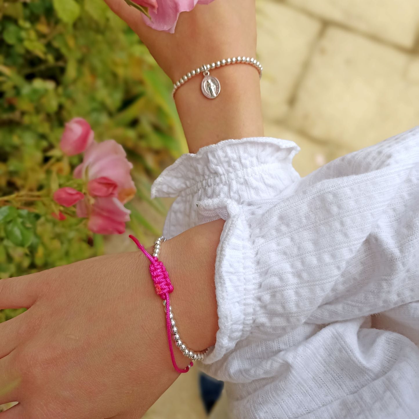 Bracelet argent 925 perle et médaille miraculeuse