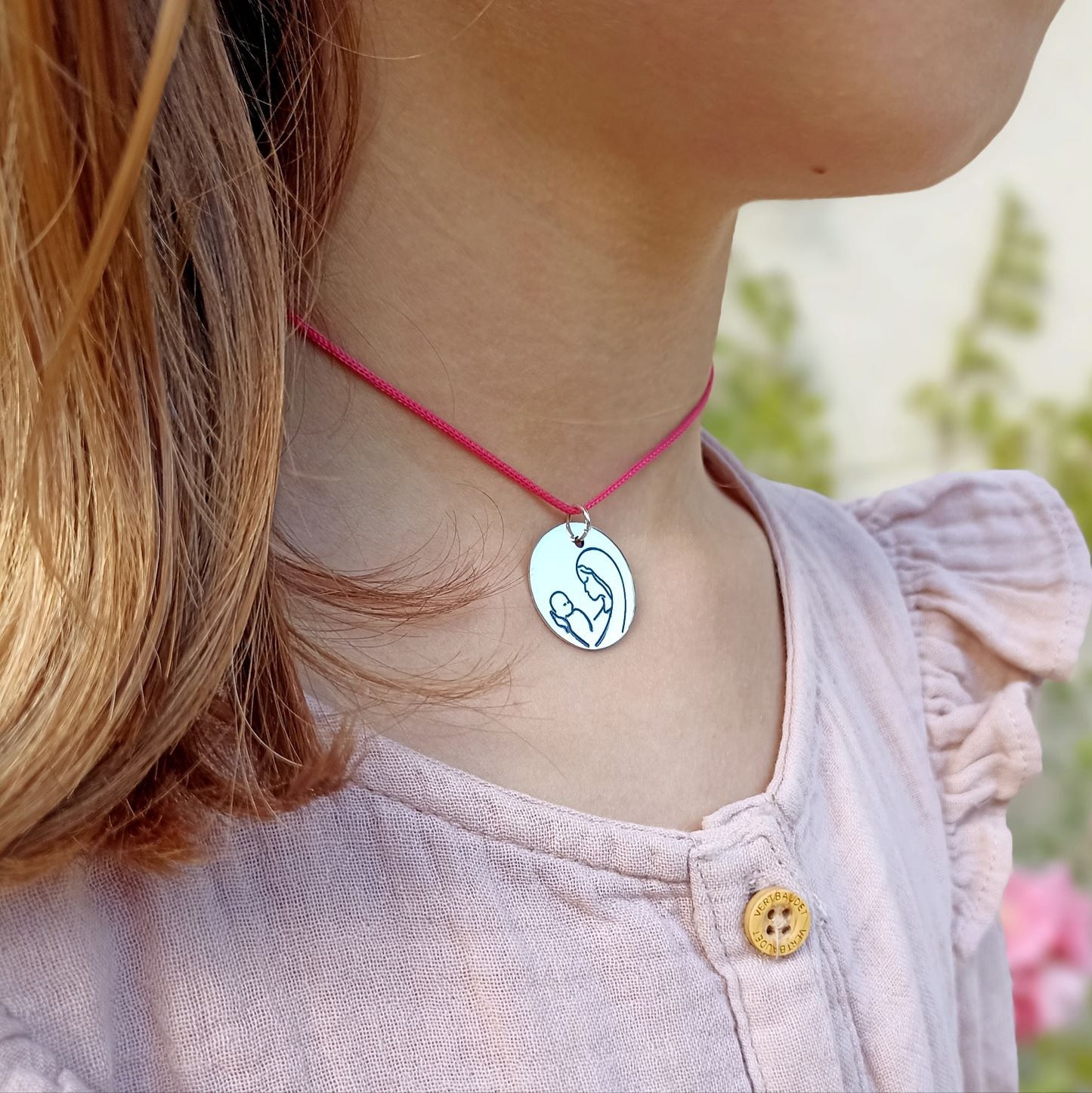 Collier argent 925 médaille Marie avec lien réglable