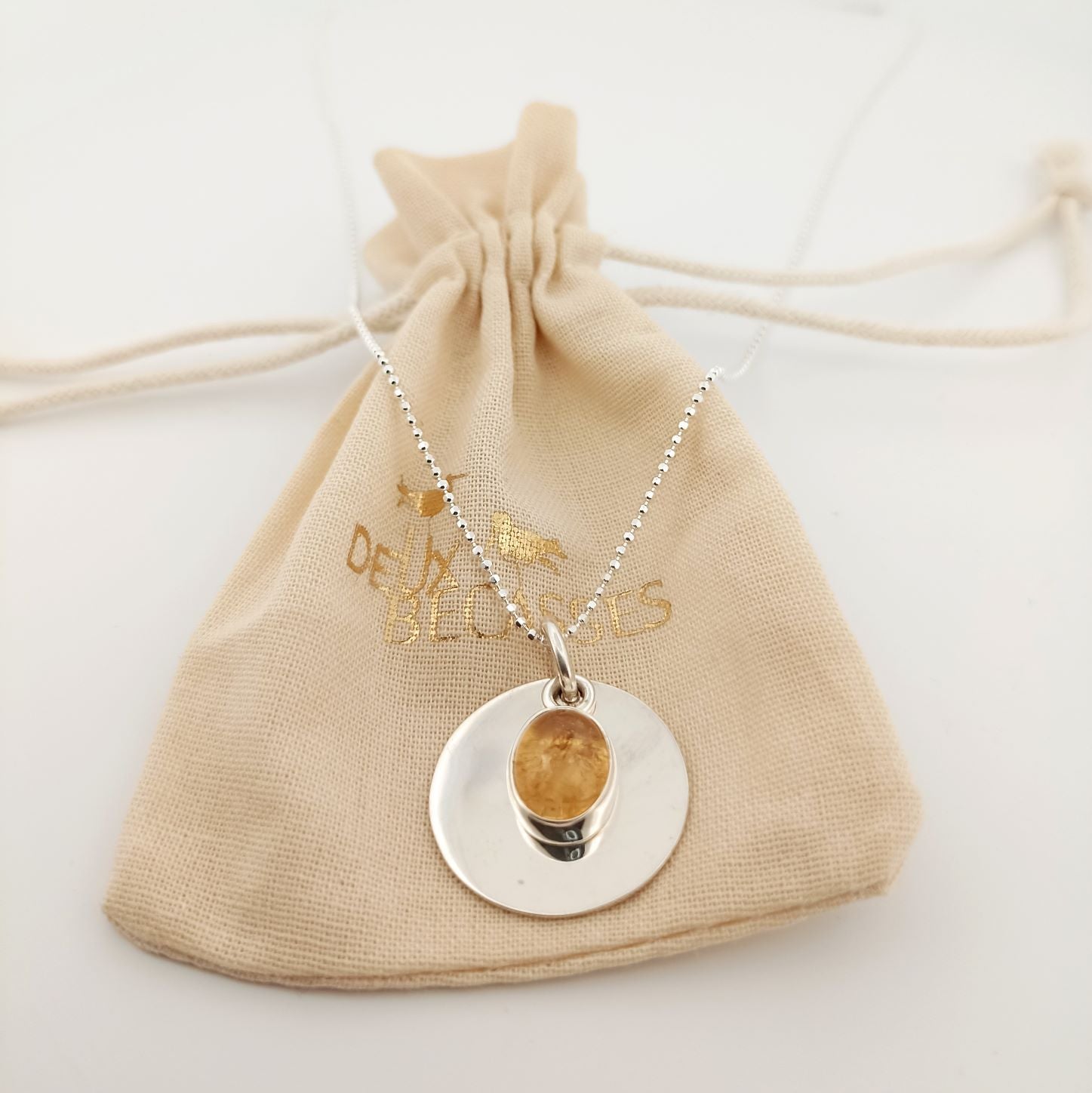 Collier en argent 925 et pierre naturelle citrine