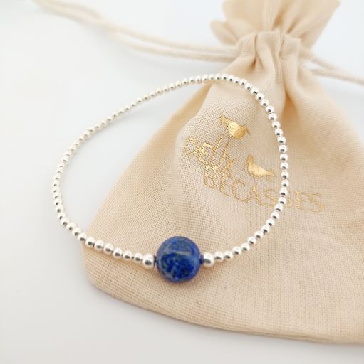 Bracelet argent 925 petites boules et pierre naturelle lapiz lazuli